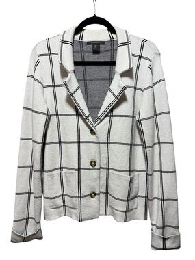 Tahari White Knit Blazer with Black Windowpane Check